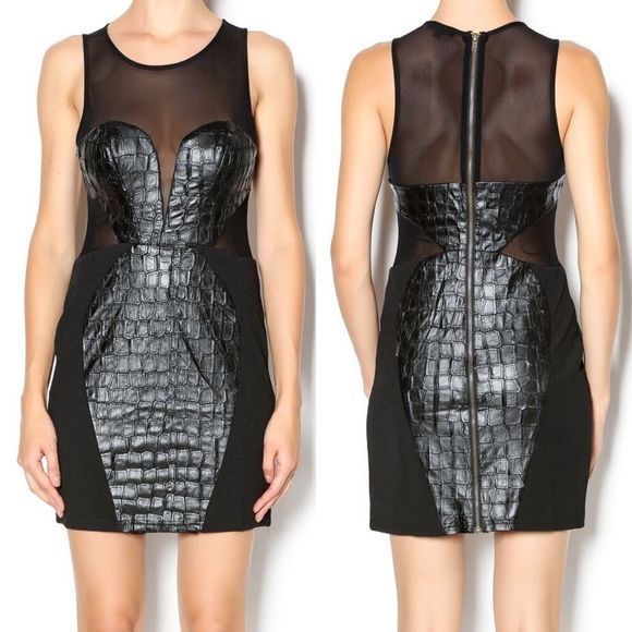NWT Aakaa Textured Black Mesh Bodycon Dress - Picture 1 of 7